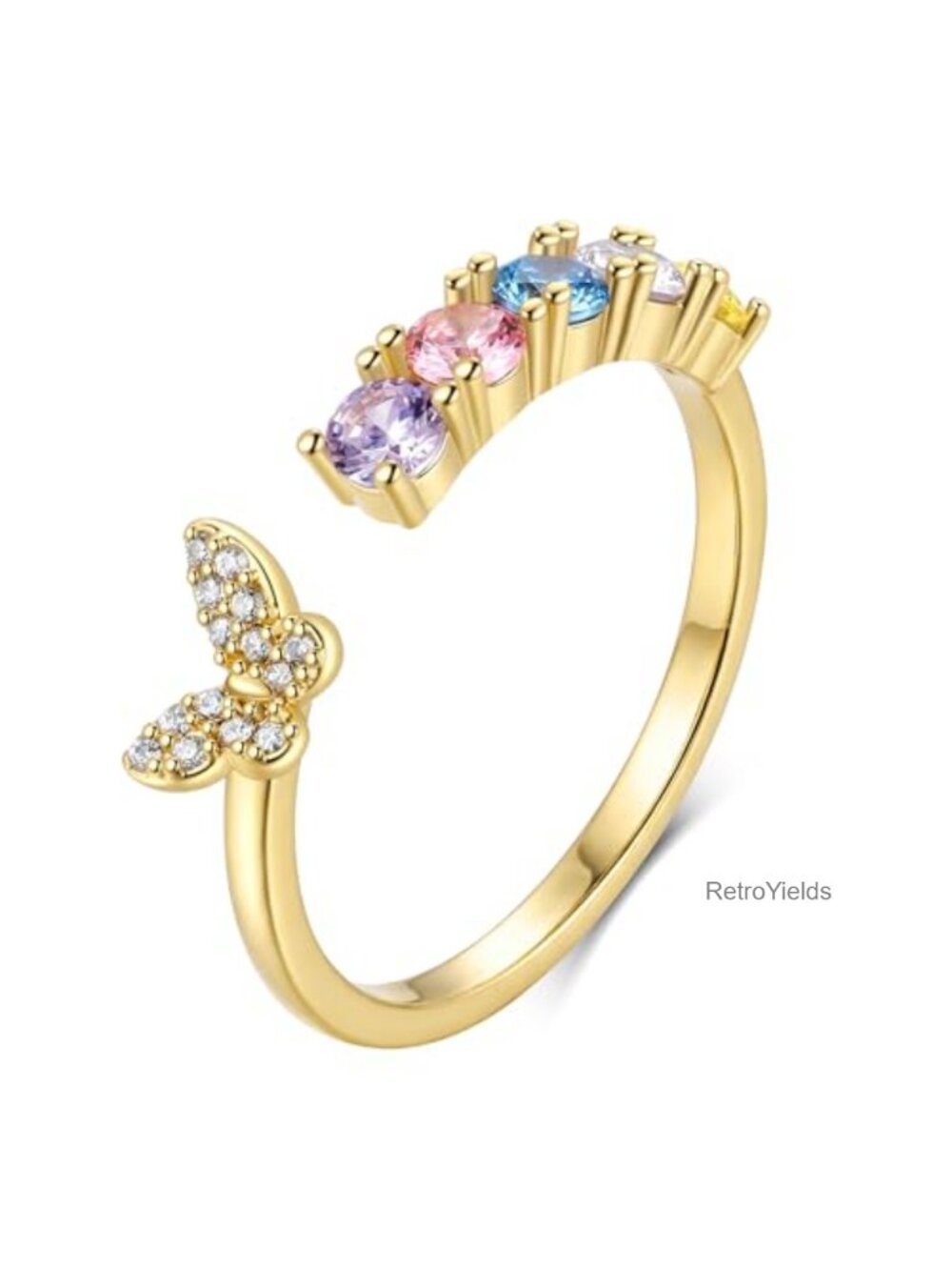 Butterfly Adjustable Open Band Ring Crystal Stones Statement Fashion Jewelry